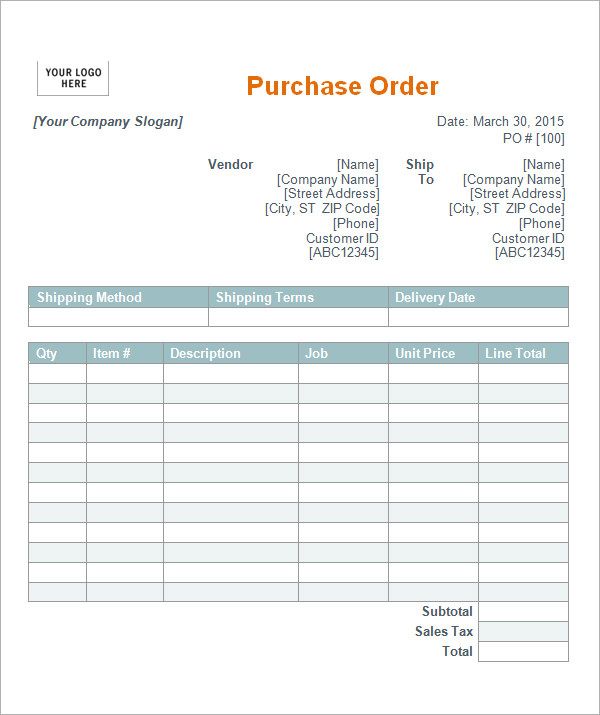 Purchase Order Template 10 Download Free Documents In