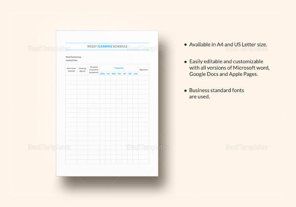 sample weekly cleaning schedule