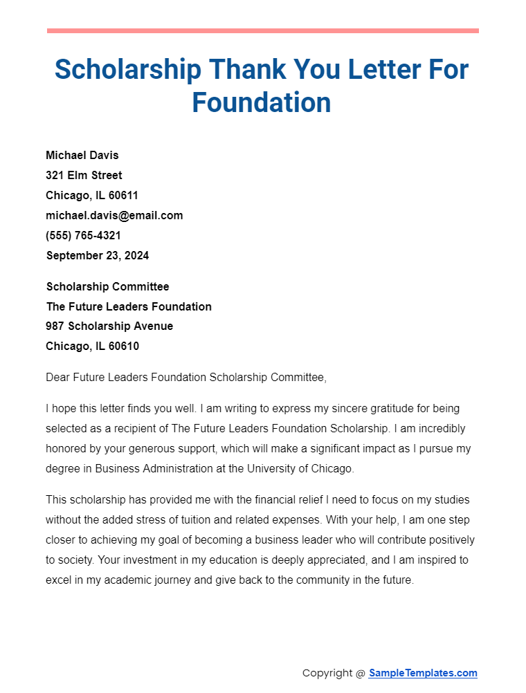 scholarship thank you letter for foundation