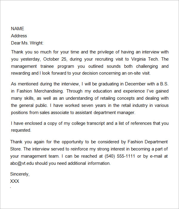 2nd you thank letter interview Letters  Thank Sample 11   PDF, You Apple Word, Interview