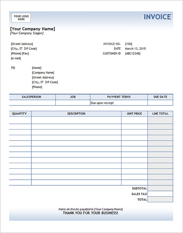 service bill format in excel free download