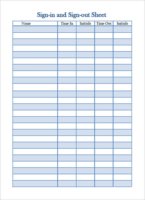 sign in and sign out sheet template