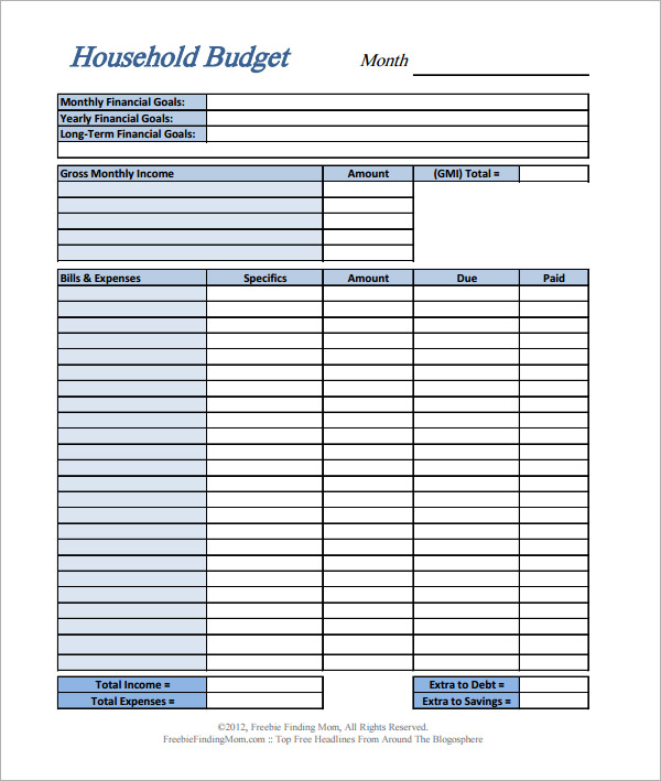 basic household budget template