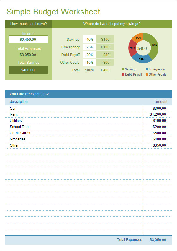 simple monthly budget worksheet excel