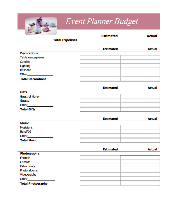 simple event planner budget template