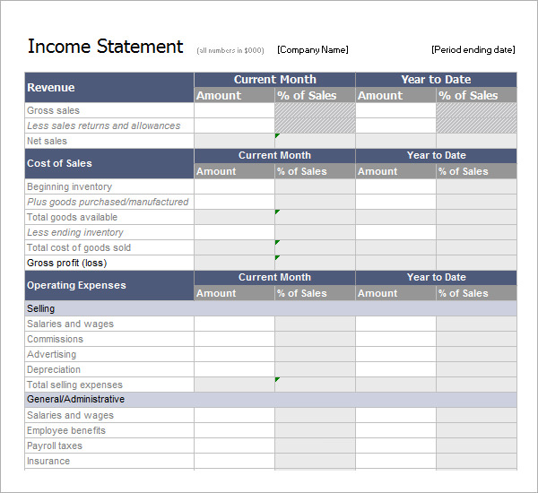 simple income statement template