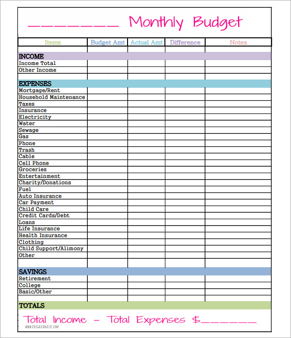 household monthly budget excel template