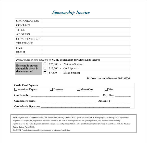 sponsorship invoice