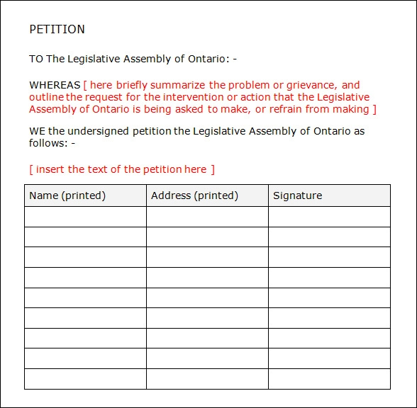 standard petition template