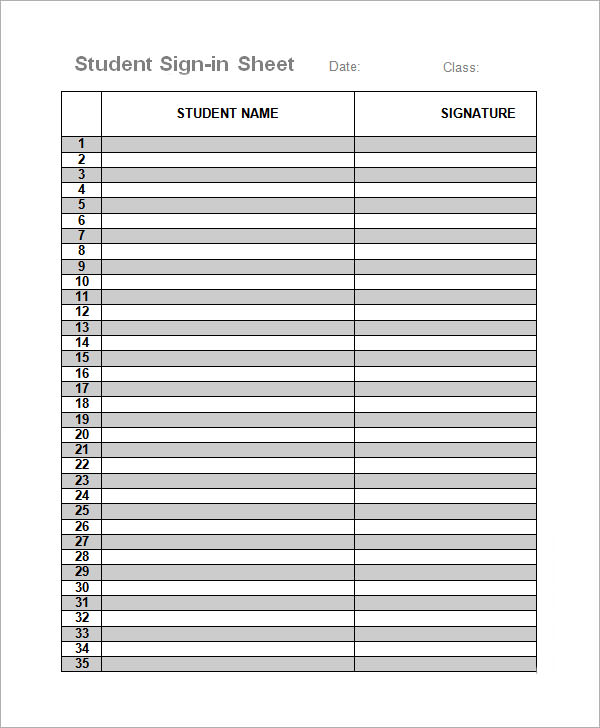 Customizable Printable Editable Signing In Sheet Template