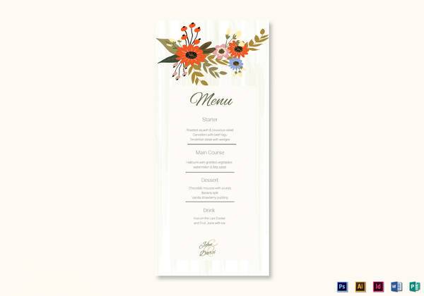 summer floral wedding menu card template