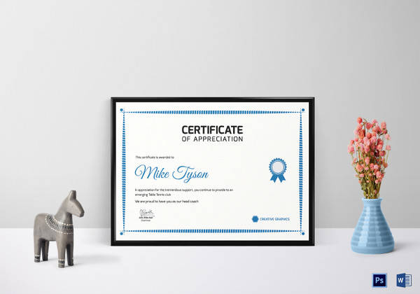 table tennis appreciation certificate template
