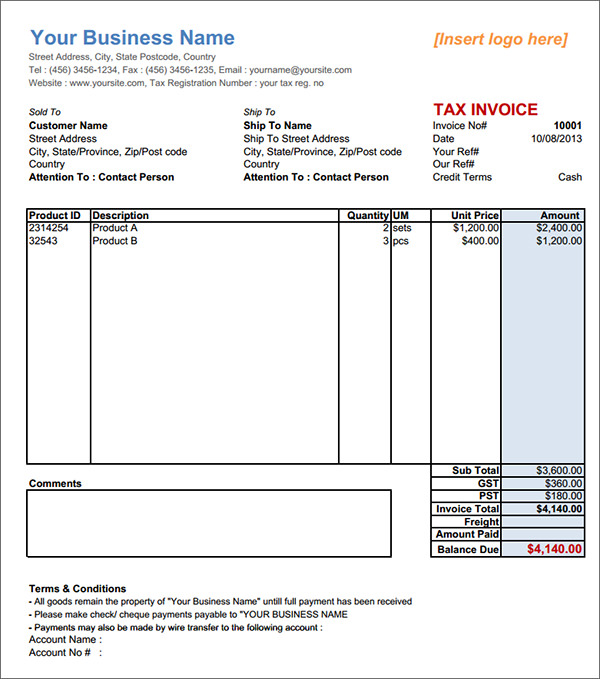 Customisable Tax Invoice Templates To Download Free Sample Templates