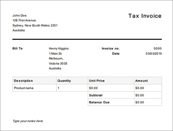 template for tax invoice