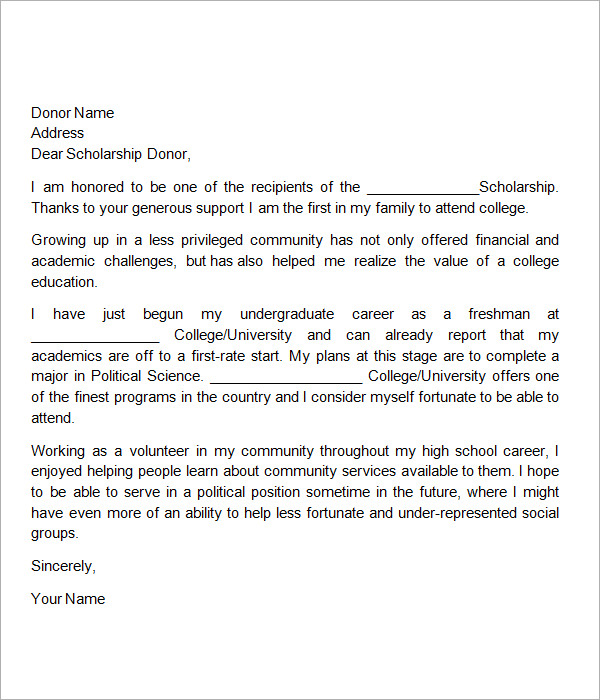 FREE 13  Sample Scholarship Thank You Letter Templates in MS Word PDF