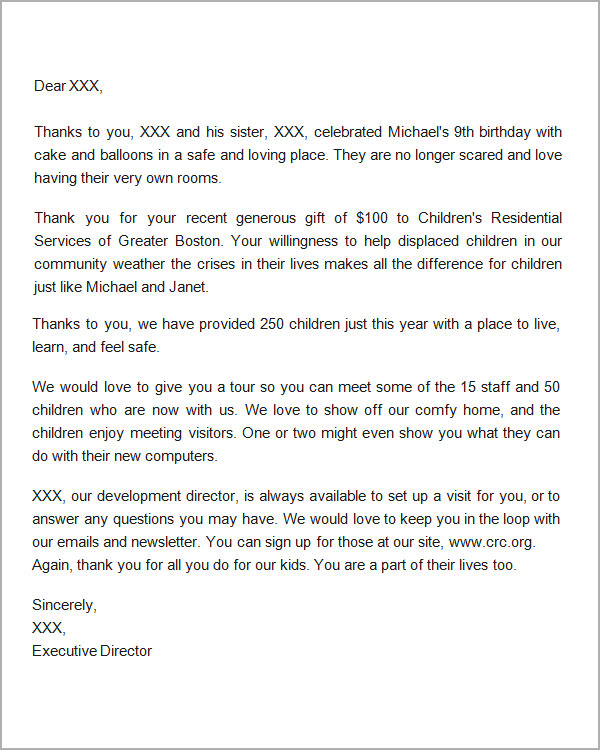 thank you letter for donation