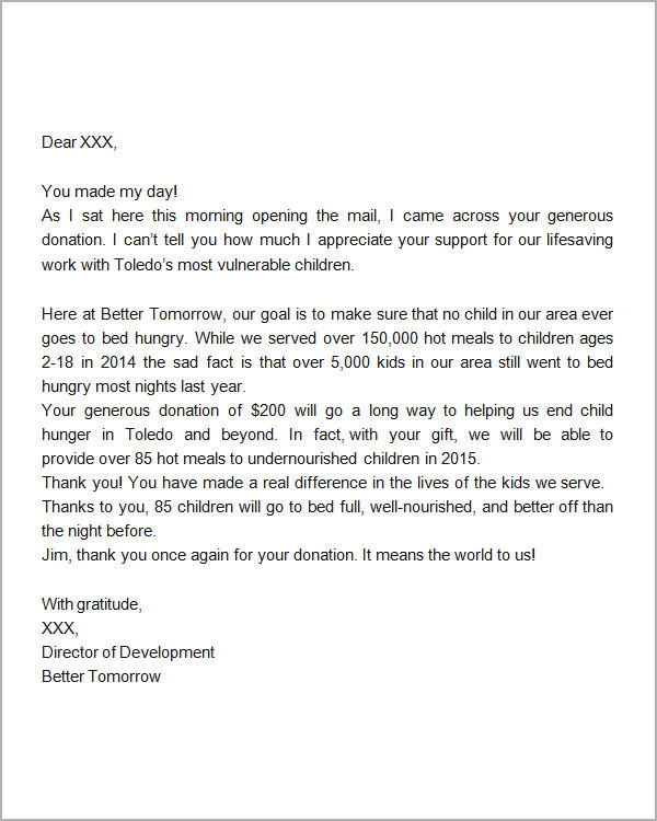 Sample Thank You Letter For Donation Received