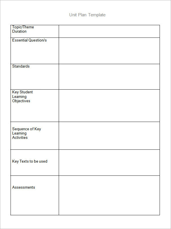 12 Sample Unit Plan Templates to Download for Free ...