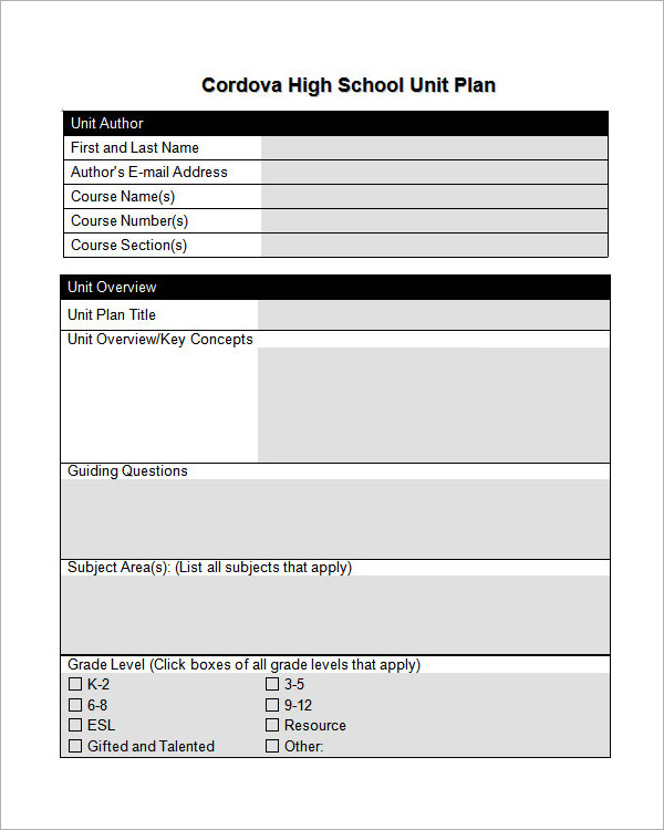 12 sample unit plan templates to download for free sample templates