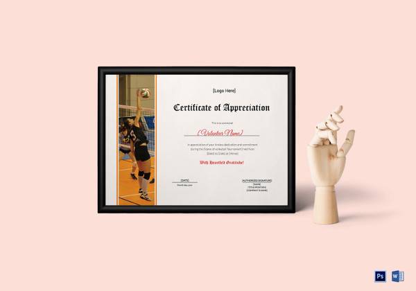 volleyball appreciation certificate template