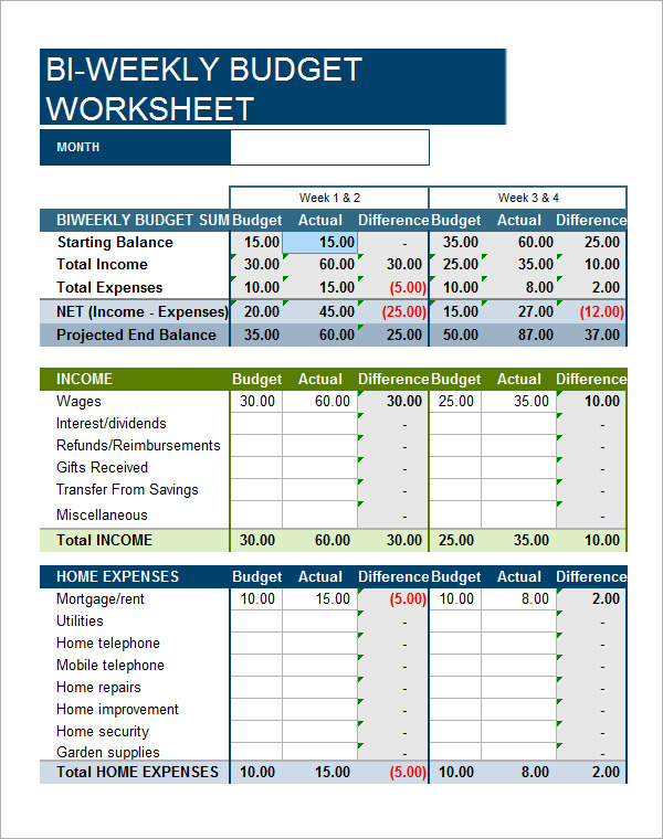 daily budget template excel