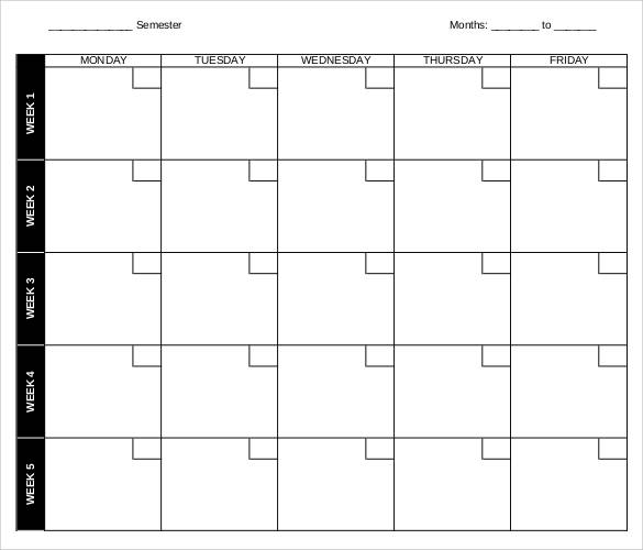 weekly calendar schedule template