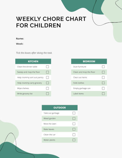 weekly chore chart for children