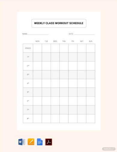 weekly class workout schedule template
