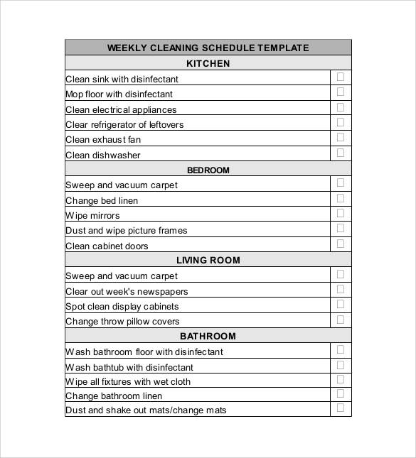 weekly cleaning schedule template