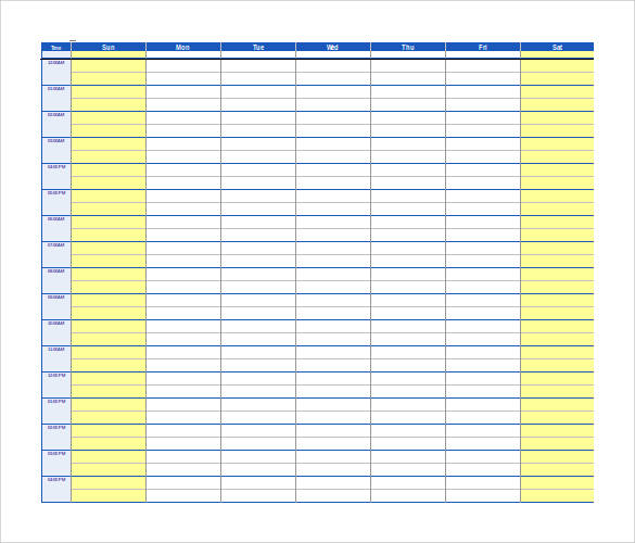 weekly layout schedule