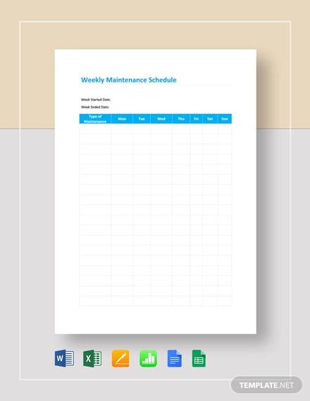 weekly maintenance schedule template