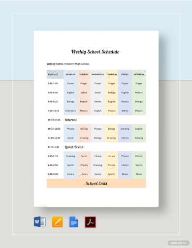 weekly school schedule template