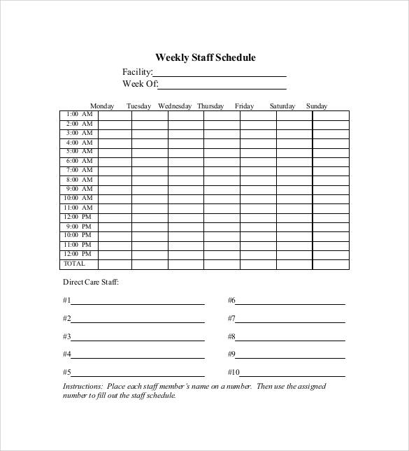 weekly staff schedule template