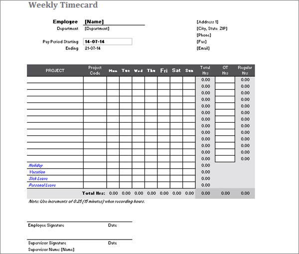 weekly time card