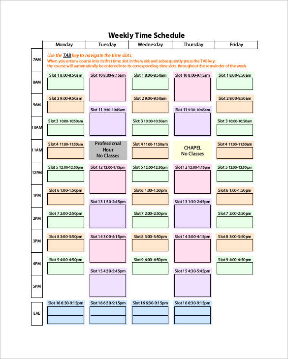 weekly time schedule template