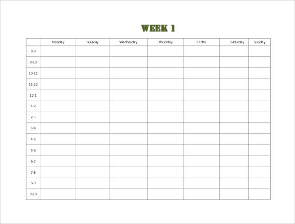 weekly timetable schedule template