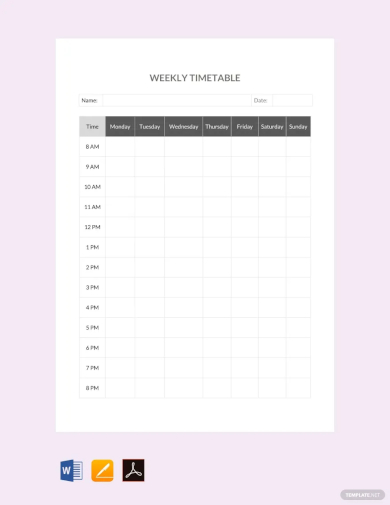 weekly timetable template