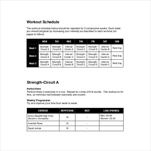 weekly workout schedule