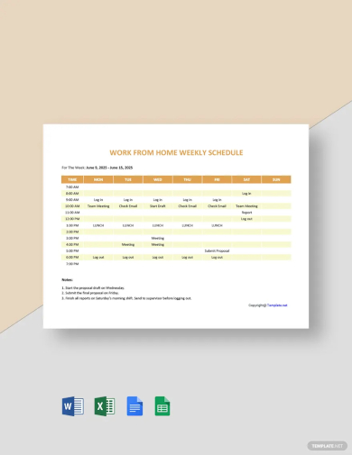 work from home weekly schedule template