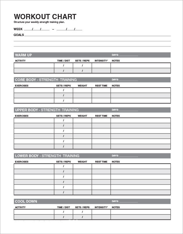 Workout Schedule Chart