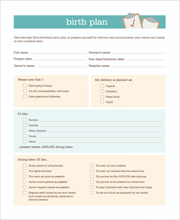 Birth Plan Template - 20+ Download Free Documents in PDF, Word