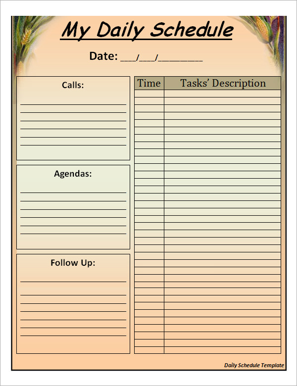 blank daily schedule template1