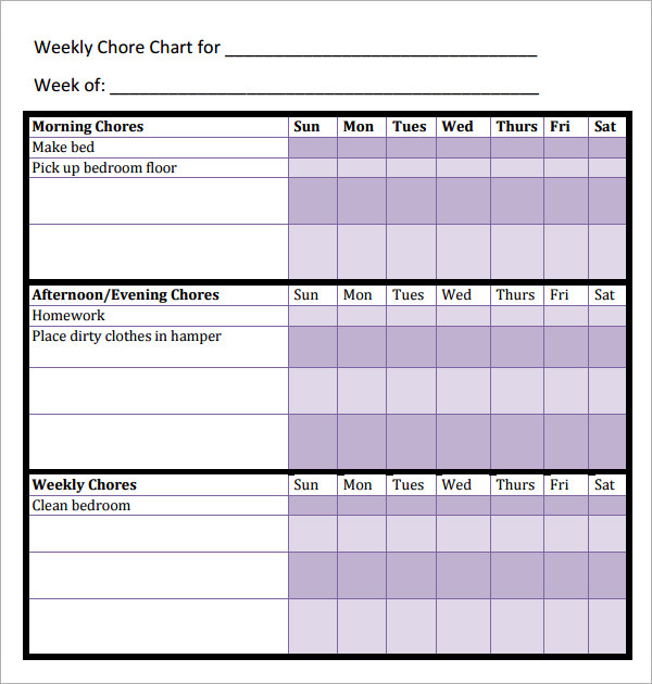 Weekly Chore Chart Template For Adults