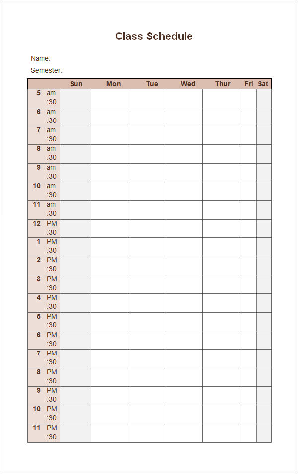 FREE 6 Sample Class Schedules In PDF MS Word Excel