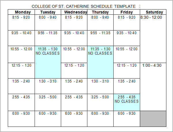 FREE 6  Sample College Schedule Templates in Google Docs Google