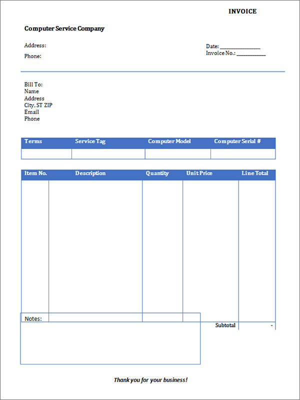 free service invoice template pdf