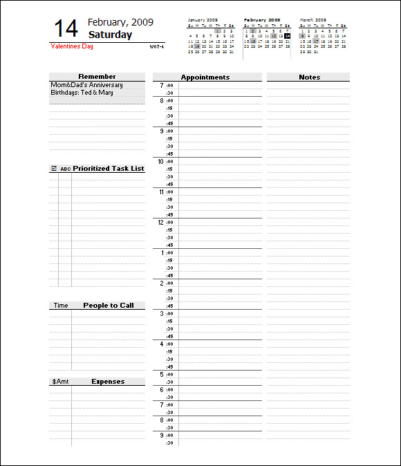 daily schedule template