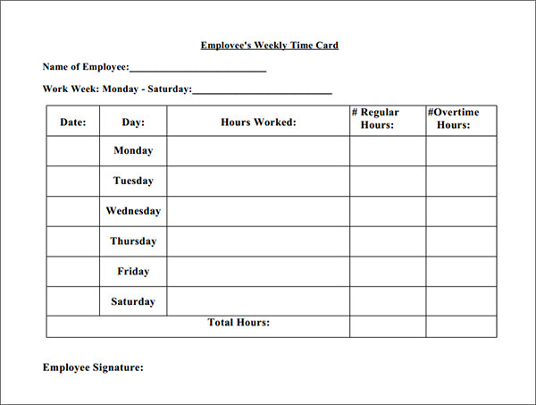 employee time card template