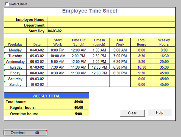 employee time sheet excel template