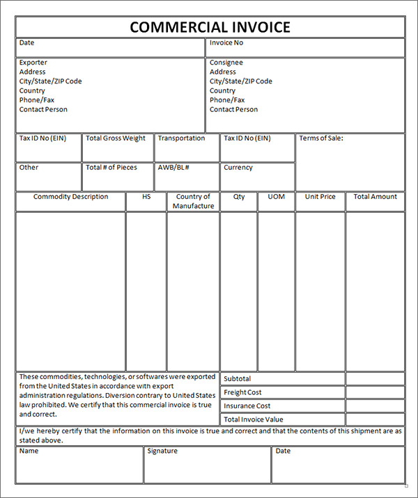 18 free commercial invoice templates sample templates